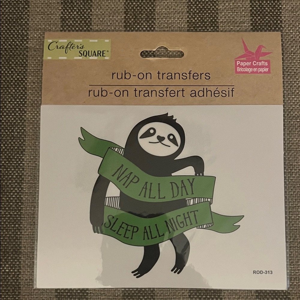 Sloth Rub-On Transfer - Nap All Day Sleep All Night